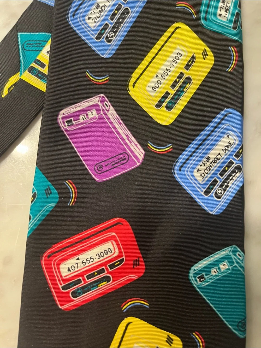 Vintage Black Tie with Colorful Pager Motif